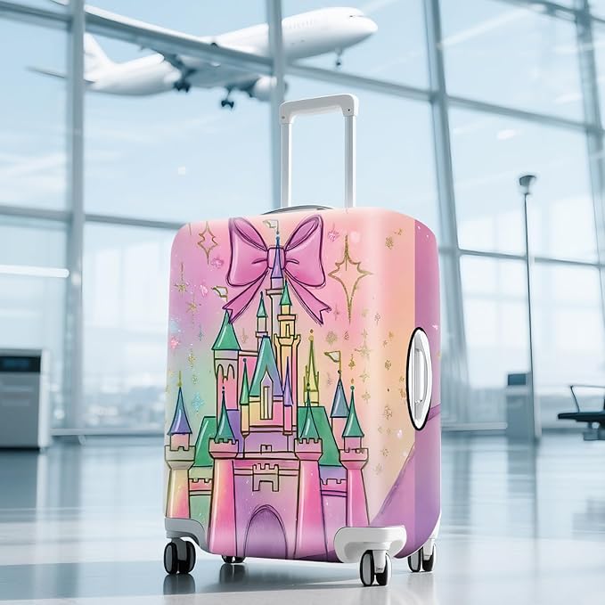 ANNA QUEEN Fantasy Castle Travel Luggage Cover -Stretchable Airplane Suitcase Protector Sleeve,Universal Washable Fit for 20-26 Inch Checked Baggage,Water Resistant Durable Luggage Protector,M