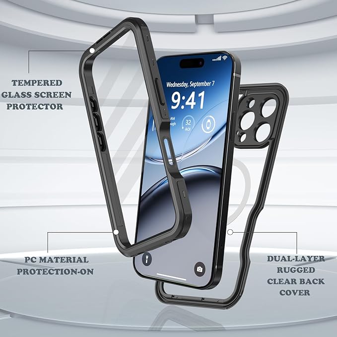 for iPhone 16 Pro Max Case Waterproof, [Shockproof] [Dustproof] [IP68 Waterproof] Full-Body Hard Case Built-in [Lens Screen Protection] for Diving Case (Black, for iPhone 16 Por Max 6.9in)
