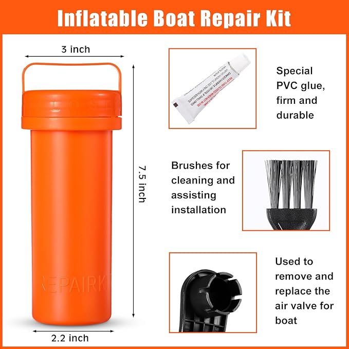 Gejoy Inflatable Boat Repair Kit with Tools, Portable PVC Patch and Repair Tape Set with Valve Wrench, Brush and Glue for Emergency Repairs on Rafts, Kayaks, Canoes, Pools and Inflatable Toys