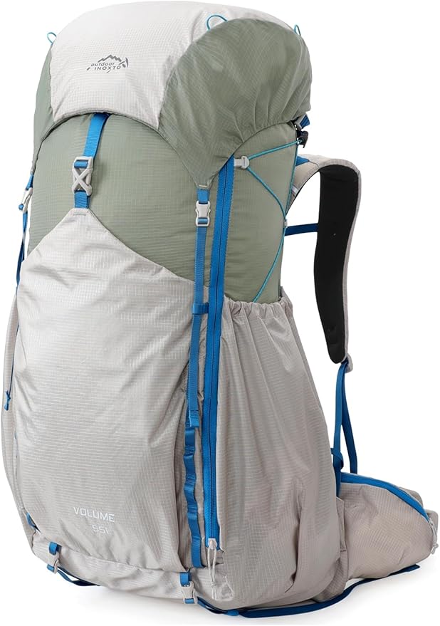 IX INOXTO 55L Internal Frame Waterproof Hiking Camping Backpack with 3L Water Bladder and Rain Cover, Large Lightweight Travel Daypack Rucksack for Climbing (Light Gray)