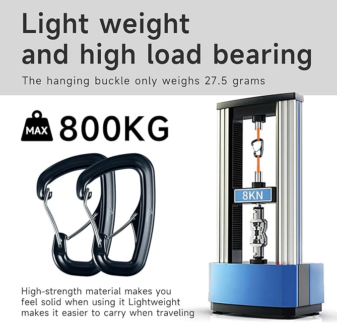 Heavy Duty Carabiner Clip Hook 8KN (1763 lbs), 2 PCS Ultra-Light Aluminum Caribeaners with Double Door D Ring Shape, for Hammock, Camping, Hiking, Backpacking, Dog Leash, Keychain Clip