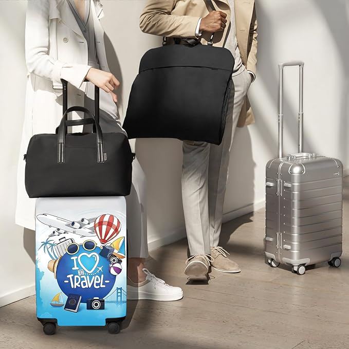 ANNA QUEEN I Love Travel Themed Luggage Cover,Stretchable Suitcase Protector Sleeve,Fit for 32-34 Inch Checked Baggage,Water Resistant & Durable Luggage Protector