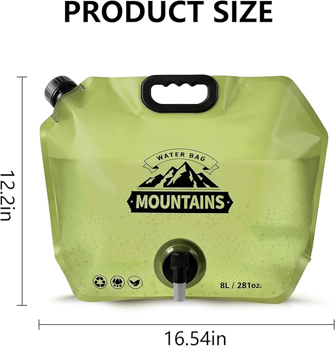Collapsible 8L Water Storage Bag, BPA-Free Portable Folding Water Jug with Adjustable Faucet, Leakproof Emergency Water Bag for Camping, Hiking, Riding, Outdoor Sport (4, Green)