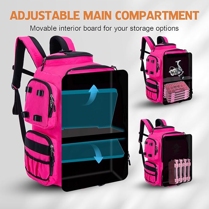 Goture Fishing Backpack, 58L 900D Water-Resistant Insulated Tackle Backpack with Cooler, Rod Holders, 8 Lure Pockets, Detachable Crossbody Bag, Gear Storage Large Fishing Bag for Camping Hiking