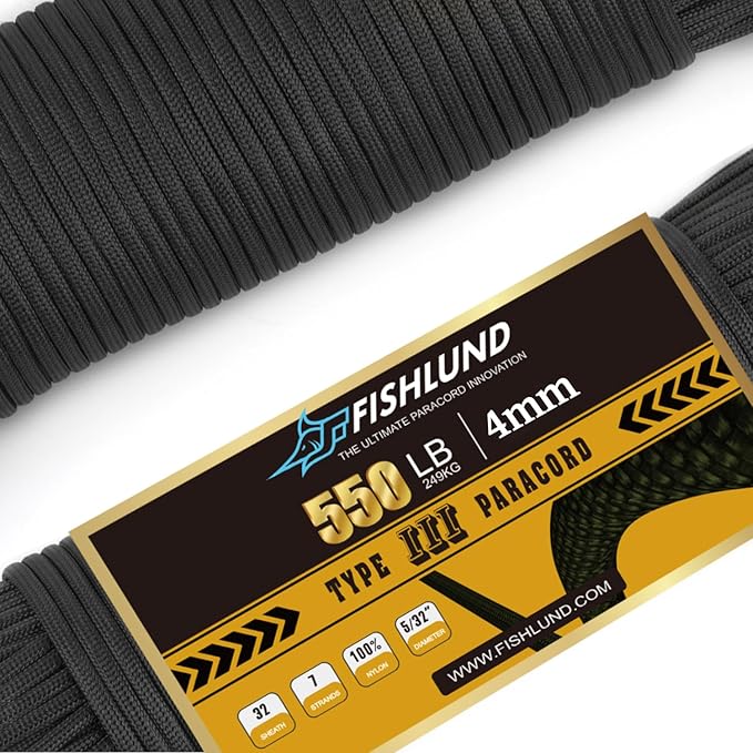 Paracord 550 lb, 7 Strand Paracord Rope 250ft 4mm, Nylon Parachute Cord for Camping, Black