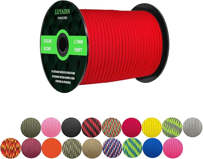 Paracord 325lb Diameter 2.7mm - 5 Strand Parachute Spool Cord - 100ft 200ft,Paracord for Camping,Hiking,Fishing,Outdoor and DIY