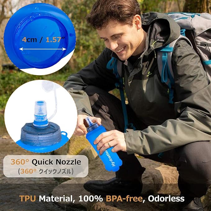 Azarxis TPU Soft Flask Collapsible Water Bottles BPA-Free 250ml 350ml 500ml 600ml for Hydration Vest Pack Running Hiking Cycling Climbing