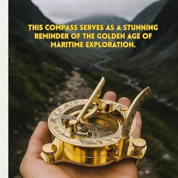 Vintage Brass Sundial Compass, Antique Style Maritime Navigation Instrument, Collectible Watch, 3 inch, Unique Gift for Men, Women