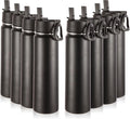Volhoply 24oz Insulated Water Bottle with Straw Bulk 8 Pack,Metal Wide Mouth Water Bottles with Handle Lid Keep Cold,Reusable Double Wall Cups,Powder Coated Sport Bottle For Holder(Black,8 Count)