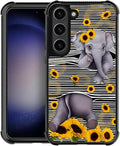 for Samsung Galaxy S23 Case, Cute Little Elephant Sunflower White Line Art Pattern Graphic Design Girl Boy Soft Silicone Hard Acrylic Shock Protection for Samsung Galaxy S23