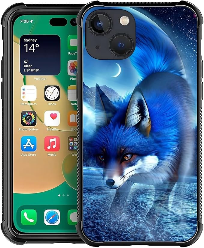 for iPhone 14 Case, Snowy Mountain Fox Lake Pattern Graphic Design Girl Boy Soft Silicone Hard Acrylic Shock Protection for iPhone 14