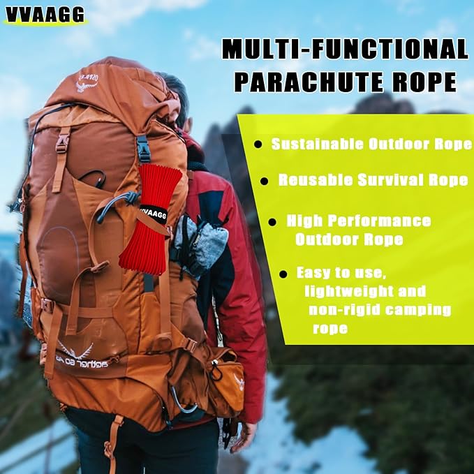 VVAAGG 1000 Paracord Rope, 50ft 12 Strand Parachute Cord for Crafting, DIY Projects, Survival Bracelets, Camping, Tent, Clothsline, Outdoor Hiking, Fishing (Red, 50FT)