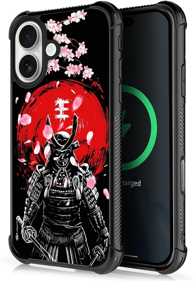 for iPhone 17 Case,for MagSafe Graphic Design for Girl Boy Soft Silicone Hard Acrylic Shock Protection Designed for iPhone 17 Sakura Japanese Samurai Pattern