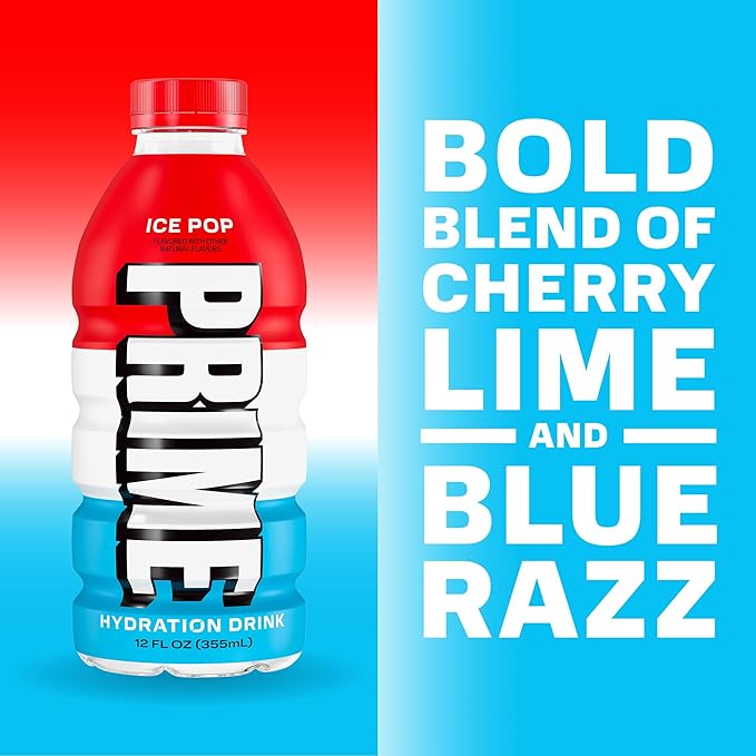 PRIME Hydration Ice Pop & Orange Swirl Sports Drinks with Coconut Water, Electrolyte Enhanced to Replenish Fluids, Zero Added Sugar, B Vitamins, Antioxidants, Natural Flavors, 12 Fl Oz 24 Pack