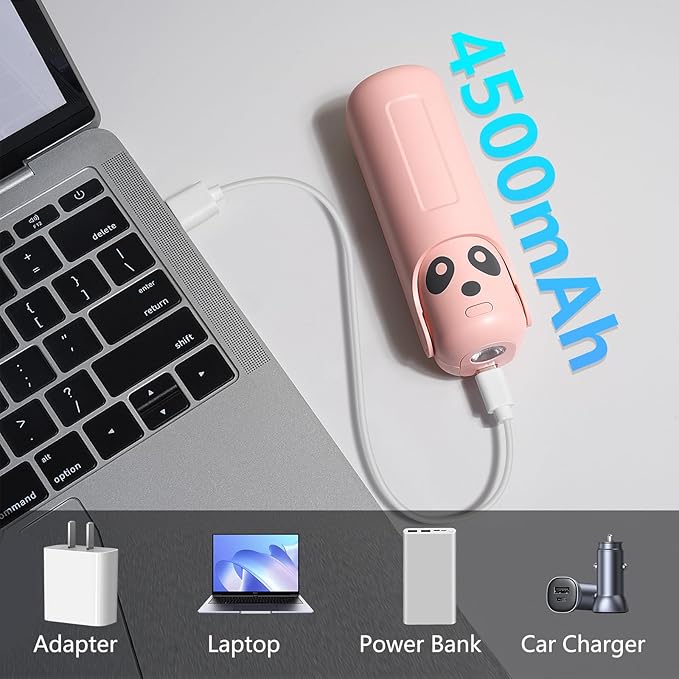 Portable Handheld Personal Fan, 4 IN 1 USB-C Rechargeable Mini Eyelash Fans with 4500mAh Battery [26H Runtime], Flashlight, Lanyard for Disney World,Travel，Summer，Concerts, Pink
