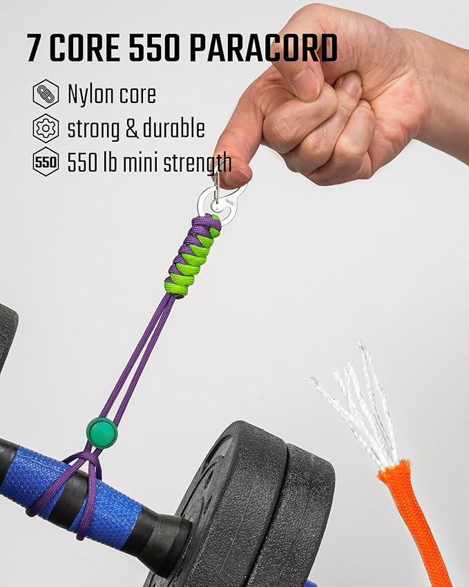 KeyUnity KC01 Braided Paracord Carabiner with Cord Lock, Keychain Phone Camera Bag Wrist Hand Strap for Daily & Outdoor