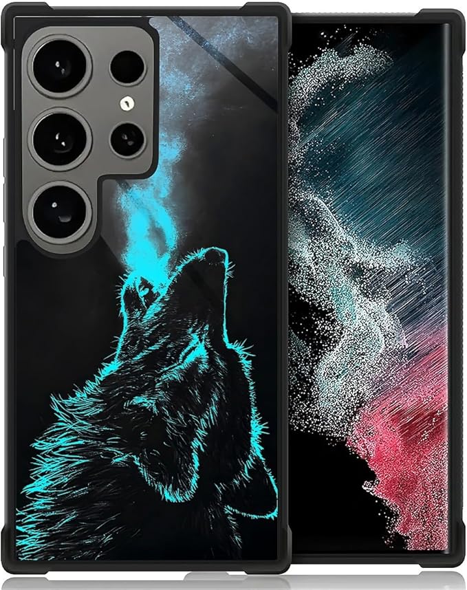 for Samsung Galaxy S24 Ultra Case, Blue Breathing Wolf Pattern Graphic Design Girl Boy Soft Silicone Hard Acrylic Shock Protection for Samsung Galaxy S24 Ultra