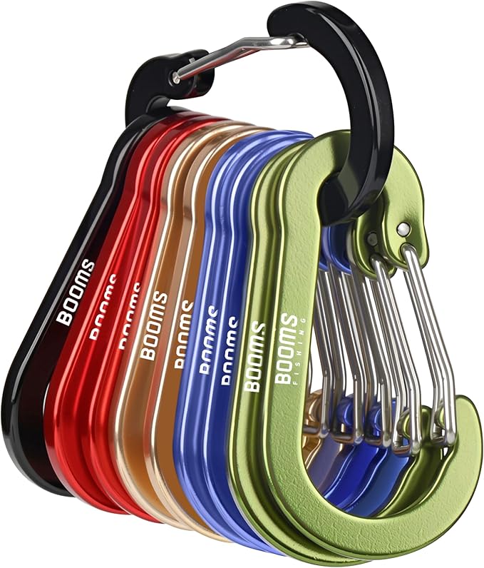 Booms Fishing CC5 Multi-Use Carabiner Clips, 10 Pack 2.3"/ 3.1" Caribeener Clips, Mini Keychain Caribeaner Clip, Aluminum D Ring Carabiners