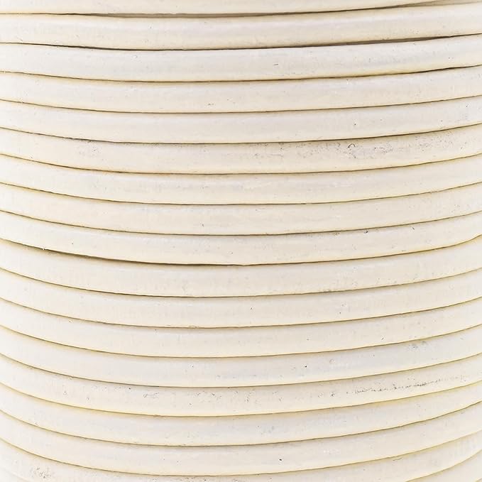 Mandala Crafts Round Genuine Cream Leather Cord for Jewelry Making – 3mm Cowhide Leather Rope String Lace for Kumihimo – 20 Yards Cowhide Craft Cording Spool