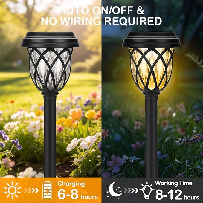 Solar Lights Outdoor 8 Pack Solar Garden Lights Waterproof IP65 Solar Landscape Lights Solar Pathway Lights for Patio, Yard, Driveway Decoration (Warm White