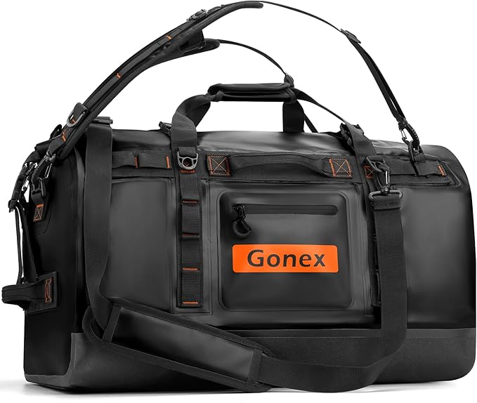 Gonex Waterproof Duffel Bag, 90L Heavy Duty Dry Duffle Bag with Reinforced Thickened Bottom, 3-in-1 Convertible Large Travel Backpack for Kayaking, Motorcycle, Camping & Boating, Black