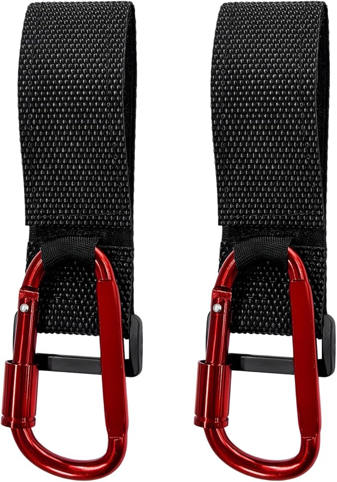 2 PCS UTV Hook for Hanging Headsets, Aluminum Alloy Stroller Carabiner Clips with Adjustable Strap, Multipurpose Roll Cage Hooks for Motorcycle Dirt Bike Scooter Owners (Red)