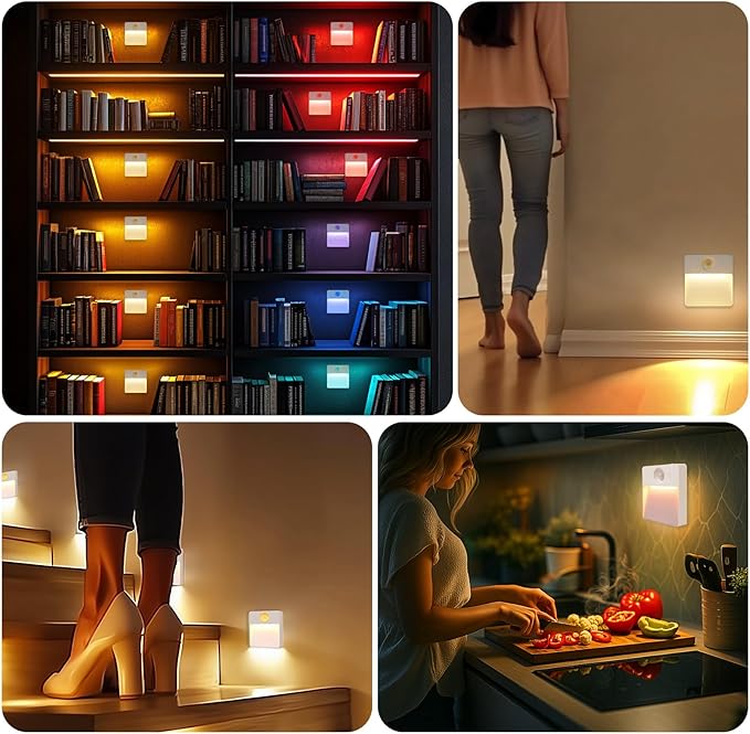 Guankai 16 Pack Rechargeable Motion Sensor Stair Light for Indoor, RGBW Battery Operated Closet Lights, Stick On Night Lamp, Motion Activated Magnetic Lighting Lamps for Step,Cabinet,Hallway,Bathroom