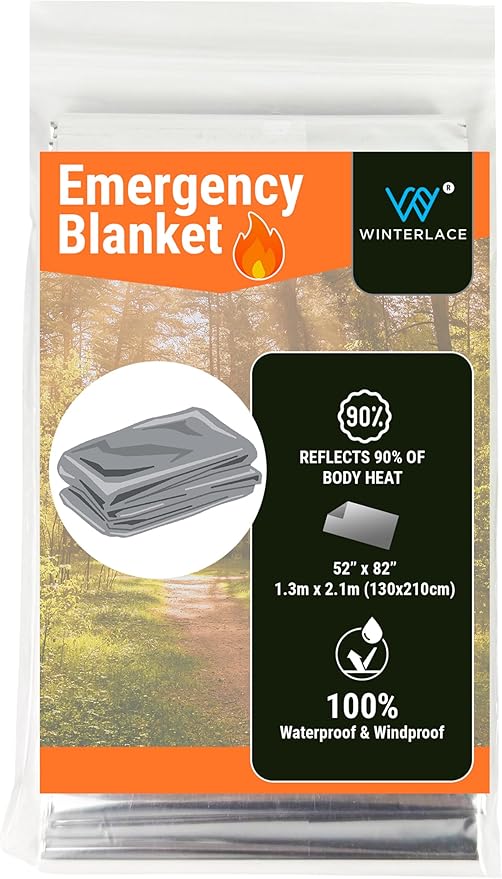 Winterlace Emergency Blankets 25-Pack (52” x 82”) Thermal Mylar Survival Rescue Camping Heat Reflective (25 Pack)