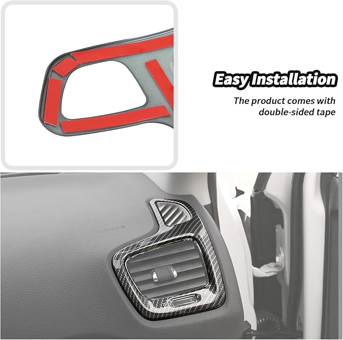 JeCar 3pcs Carbon Fiber Dash Vent Cover Trim Kit for 2017-2020 Jeep Compass Interior Accessories