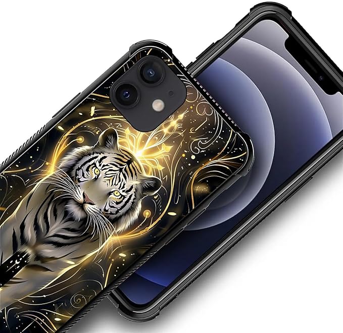 for iPhone 11 Case, White Tiger Golden Mystery Pattern Graphic Design Girl Boy Soft Silicone Hard Acrylic Shock Protection for iPhone 11