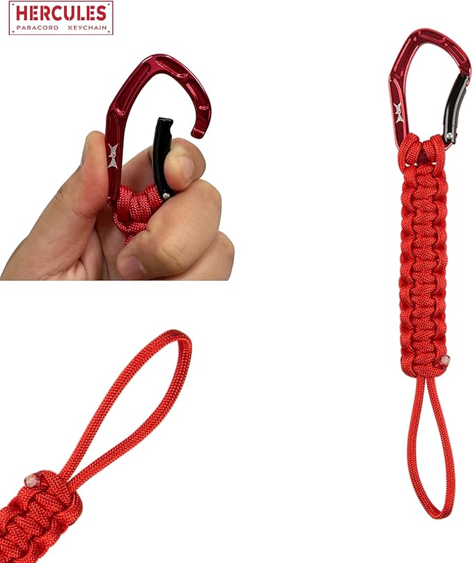HERCULES Paracord Keychain Set – 2 Pack Lanyard Rope with Aluminum Clip, Durable Paracord Wrist Strap for Outdoor Activities, Imperial Red