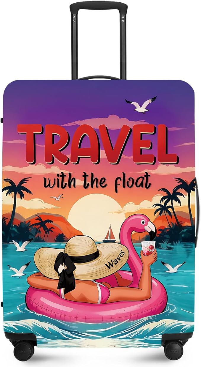 ANNA QUEEN Tropical Travel Flamingo Float Luggage Cover -Stretchable Airplane Suitcase Protector Sleeve,Universal Washable Fit for 20-26 Inch Checked Baggage,Water Resistant Durable Luggage Protector