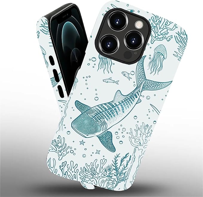for iPhone 12/12 Pro Case,HH2 Ocean Whale Shark Hybrid 2 Layer Hard Shell Silicone Protective Pattern Design Case
