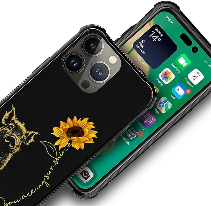 for iPhone 14 Pro Max Case, Pig Sunflower Yellow Sunshine Pattern Graphic Design Girl Boy Soft Silicone Hard Acrylic Shock Protection for iPhone 14 Pro Max