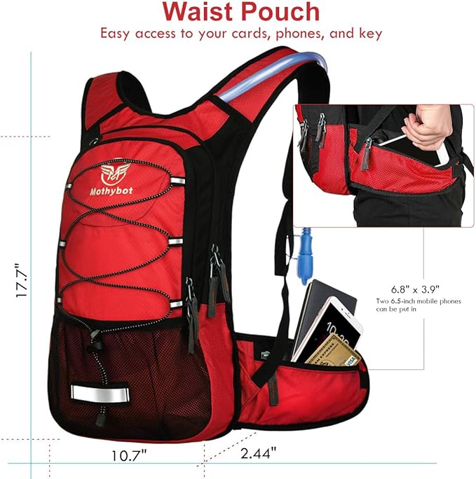 Mothybot Hydration Pack, Insulated Hydration Backpack with 2L BPA Free Water Bladder and Storage, Hiking Backpack for Men, Women, Kids for Running, Cycling, Camping - Keep Liquid Cool up to 5 Hours