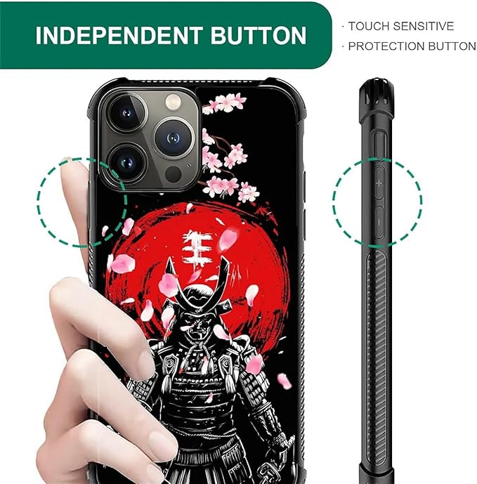 for iPhone 15 Pro Max Case, Sakura Japanese Samurai Pattern Graphic Design Girl Boy Soft Silicone Hard Acrylic Shock Protection for iPhone 15 Pro Max