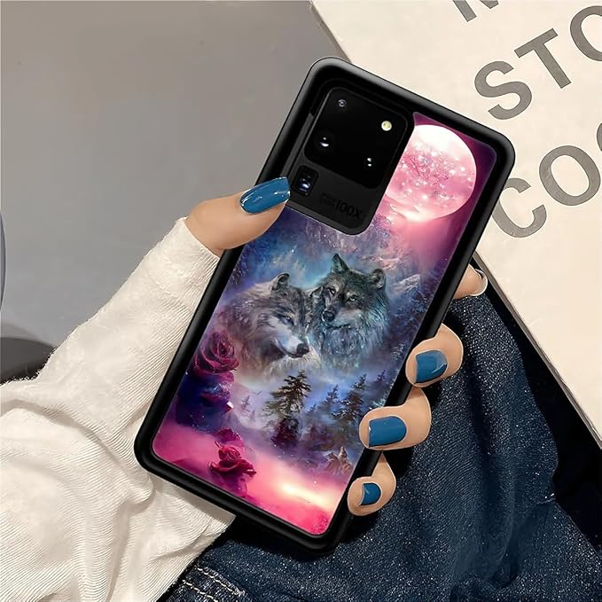 for Samsung Galaxy S20 Ultra Case, Star Two Wolfs Howling Pattern Graphic Design Girl Boy Soft Silicone Hard Acrylic Shock Protection for Samsung Galaxy S20 Ultra