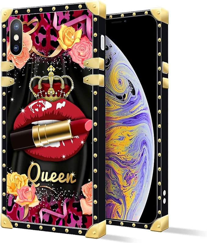 Compatible with iPhone XR Case, Queen Lip Crown Leopard Print Luxury Golden Decoration for Girl Women Soft TPU Shockproof Protective Hard PC Back for iPhone XR