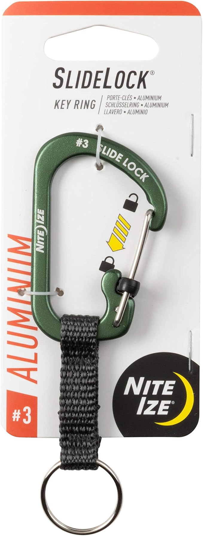 Nite IZE CSLAW3-08-R6 Locking Carabiner Keychain with Webbing, Olive