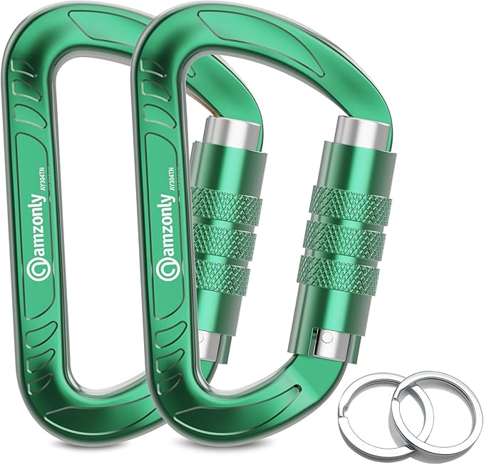 3inch Auto Locking Carabiner Clips Heavy Duty, 12KN /2697lbs Lightweight keychain carabiners, Sturdy Twist Lock Caribeeners for Camping Hiking Hammock Swing Backpack, dog leash and Harness etc