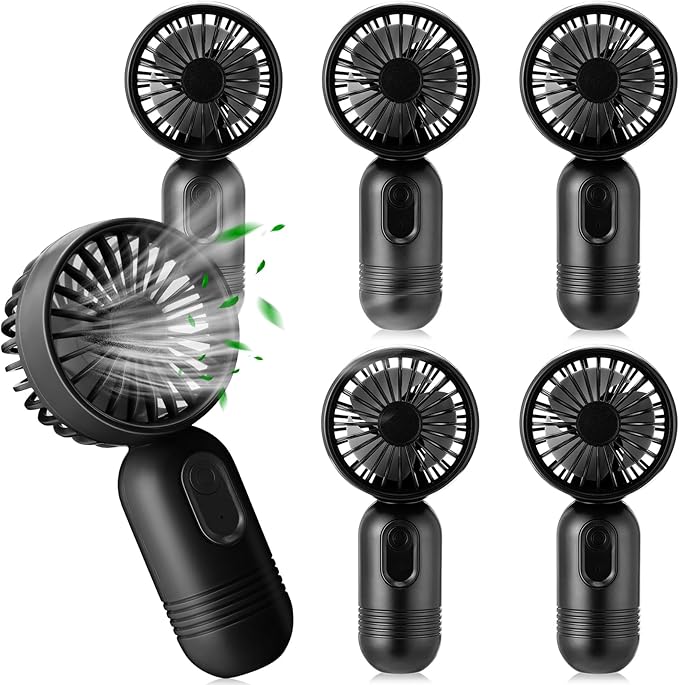 Rossesay 6 Pcs Mini Portable Fan Bulk Cute Handheld Lightweight Small Little Personal Hand Eyelash Fan 3 Speeds USB Rechargeable for Women Men Indoor Outdoor Makeup Travel (Black)