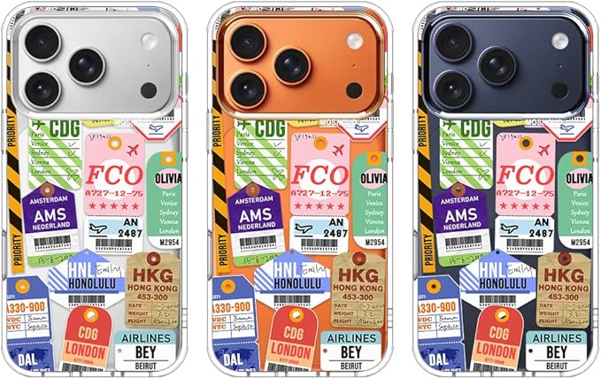 MOSNOVO for iPhone 17 Pro Case | Military Grade 6.6ft Drop Tested | Camera Control | Clear with Air Ticket Labels Design