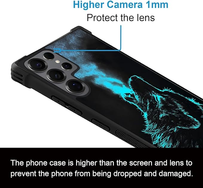 for Samsung Galaxy S25 Ultra Case,Graphic Design for Girl Boy Soft Silicone Hard Acrylic Shock Protection Designed for Samsung Galaxy S25 Ultra Blue Breathing Wolf Pattern