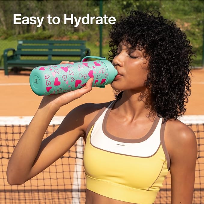 ENCOOL Valentine's Day Insulated Water Bottle with Straw Stainless Steel Water Bottle, Leak-Proof, BPA-Free, Keeps Cold for 24 Hours for Sports, Travel, School (26 oz, Sweet Hearts Pink x Mint)