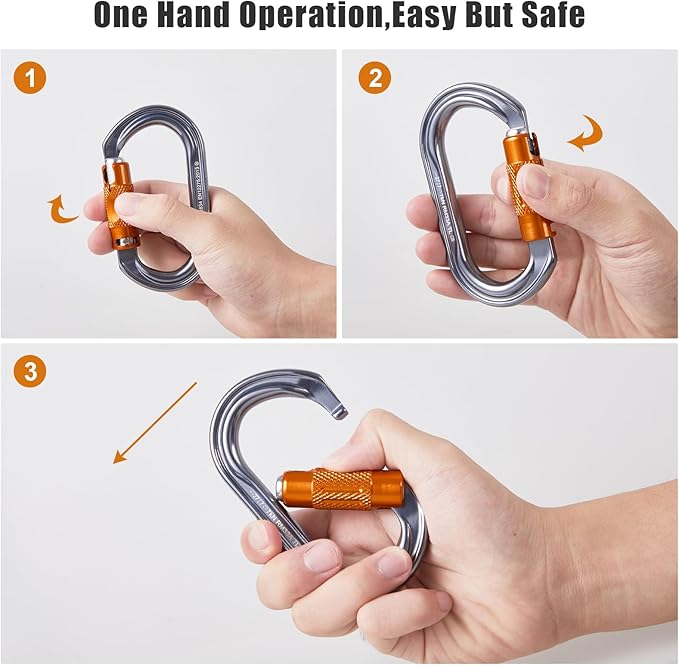 SOB Heavy Duty Steel Carabiner Clips -Auto Locking Climbing Carabiner, Industrial Strength Climbing Hooks for Keychains, Outdoor Gear, Backpacks, Hiking & Camping