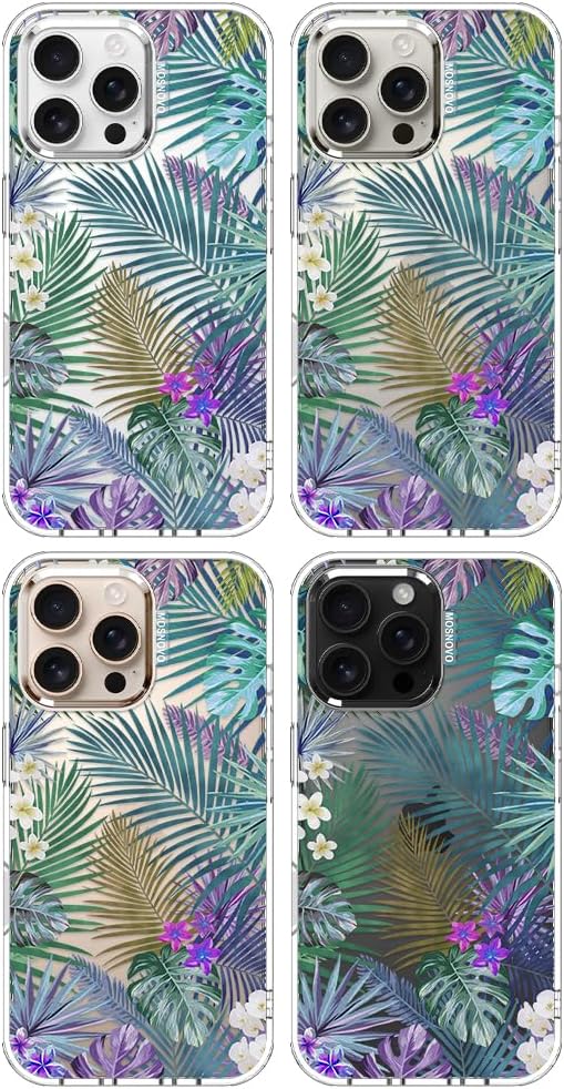MOSNOVO Case for iPhone 16 Pro Max, [Buffertech 6.6ft Military-Grade Drop Protection] [Anti Peel Off Tech] Clear TPU Bumper Phone Case Cover Design - Tropical Rainforests
