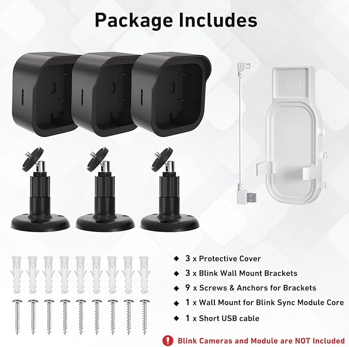 Blink Outdoor Camera Wall Mount Compatible with 2K+ & 4th Gen,3 Pack Weatherproof Protective Housing,360 Degree Adjustable with Sync Module Core Outlet Mount for Blink Camera System
