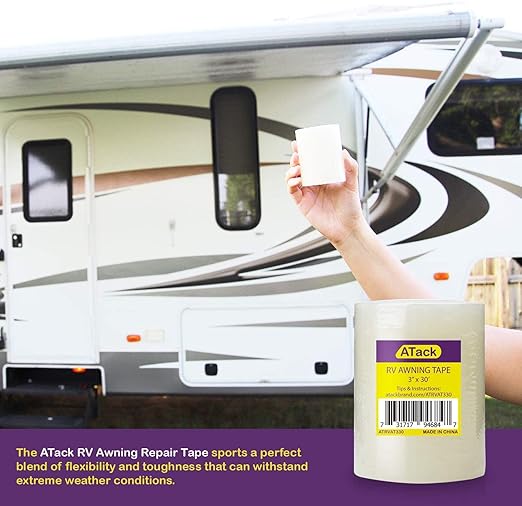 ATack RV Awning Repair Tape, 3" x 30 Foot, Waterproof Rip Stop Patch and Tent Repair Tape for Vinyl, RV punctures, Camper, Awning, Canopy, Tents, Tarpaulin and Greenhouse