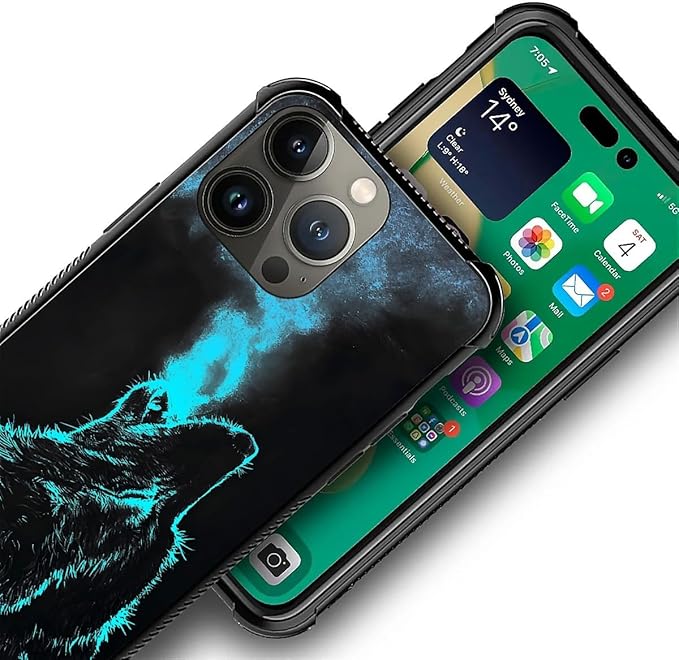 for iPhone 12 Pro Max Case, Blue Breathing Wolf Pattern Graphic Design Girl Boy Soft Silicone Hard Acrylic Shock Protection for iPhone 12 Pro Max