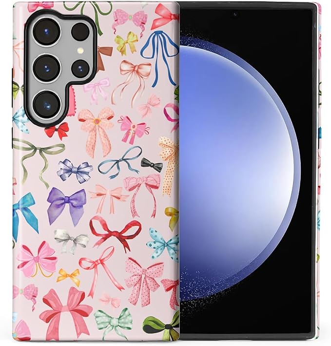 for Samsung Galaxy S23 Ultra Case,HL2 Aesthetic Color Bow Tie Hybrid 2 Layer Hard Shell Silicone Protective Pattern Design Case